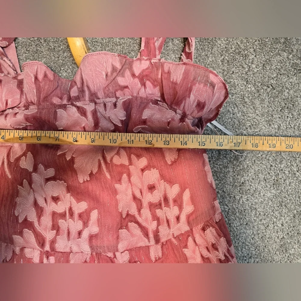 Lulu's Rush of Romance Mauve Burnout Tie Strap Tiered Mini Dress Women's Size XS - Picture 6 of 7